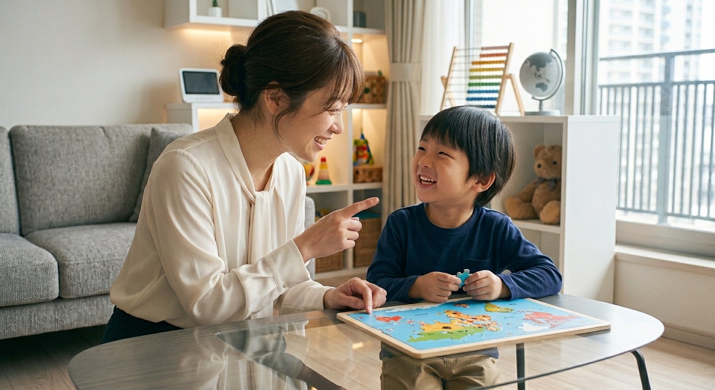 子どもと笑顔で向き合う親